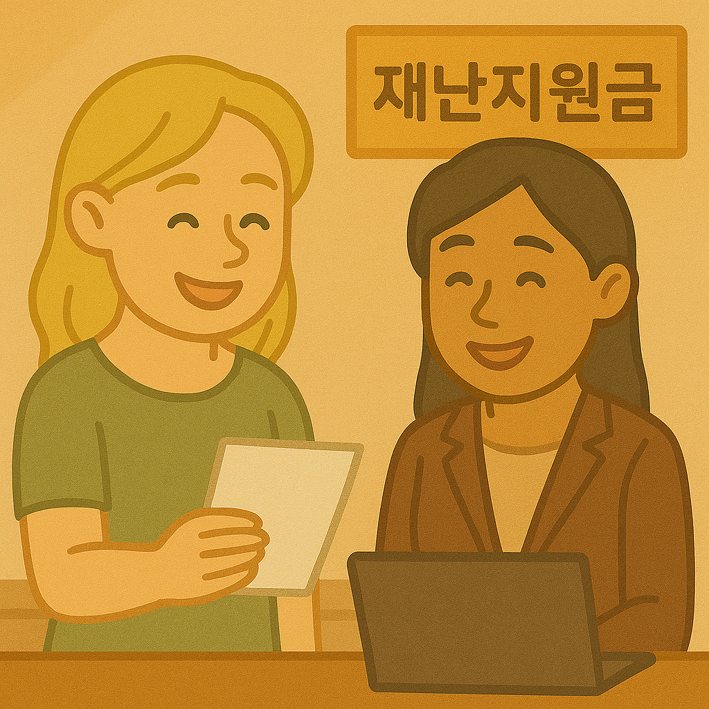 외국인 배우자가 재난지원금을 신청하고 있다.