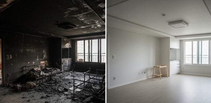 동대문구 아파트 실내 화재 청소 전후