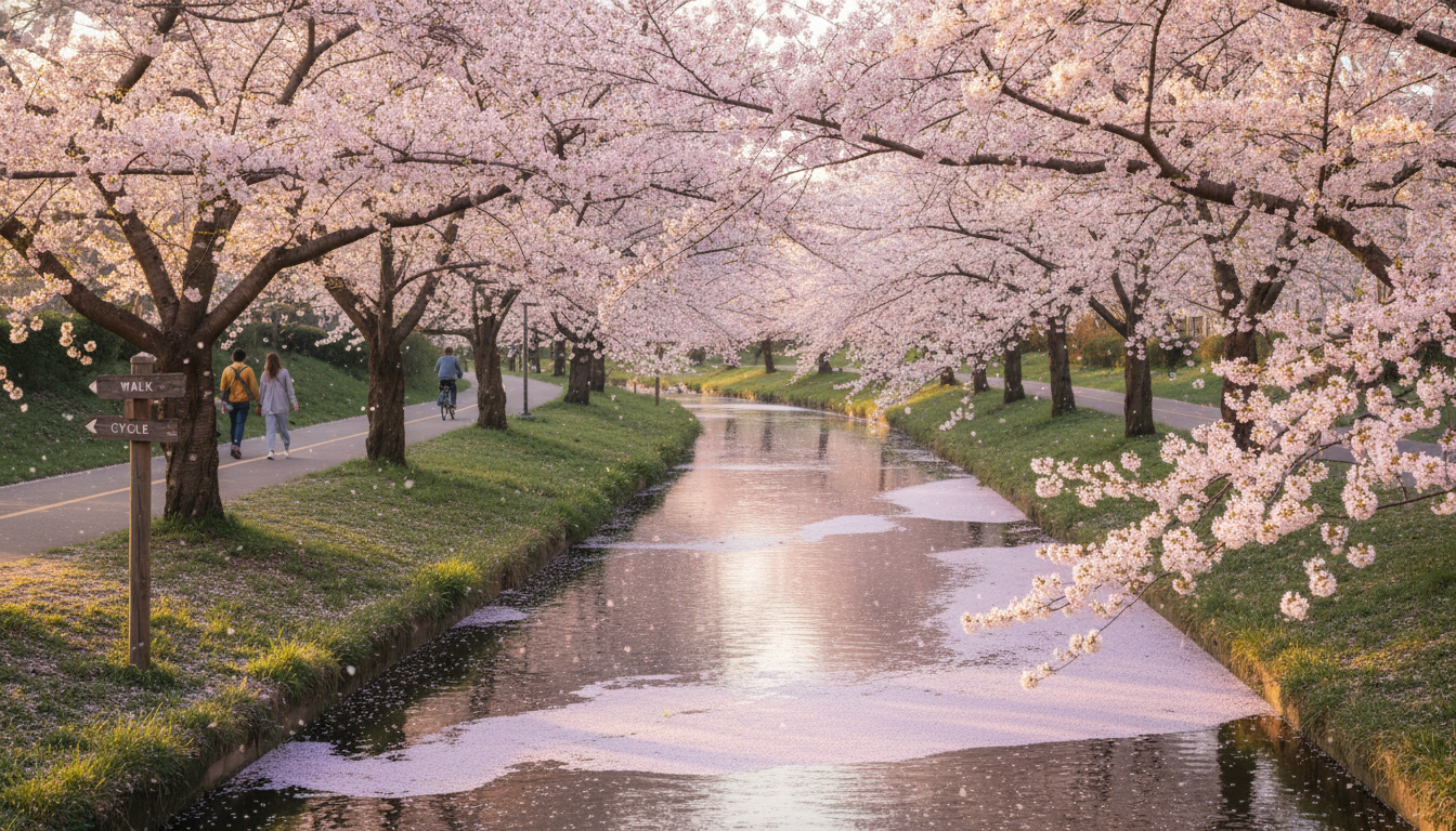 김포 계양천 산책로를 따라 끝없이 이어진 화사한 벚꽃길