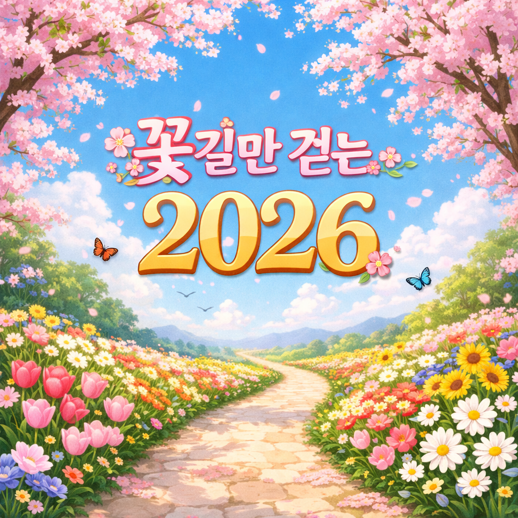 꽃길만 걷는 2026 문구가 들어간 새해 인사 카드 이미지 무료 다운로드