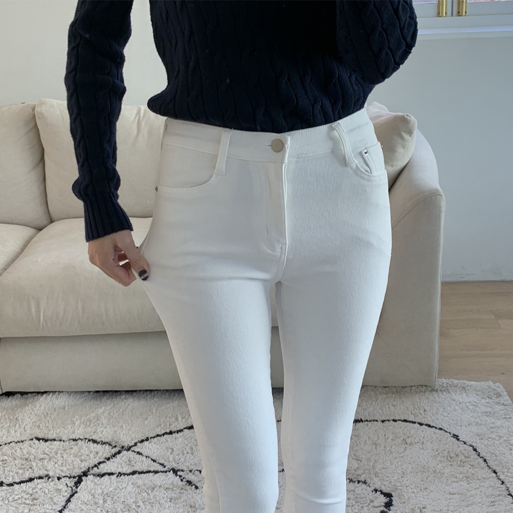 9부 히든 허리 밴딩 피치 기모 스키니 팬츠