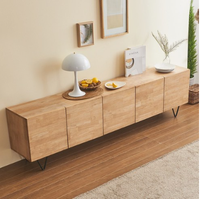 보니애가구 밀란 2000 고무나무 원목 TV다이 서랍장 거실장 (LED 조명 선택)