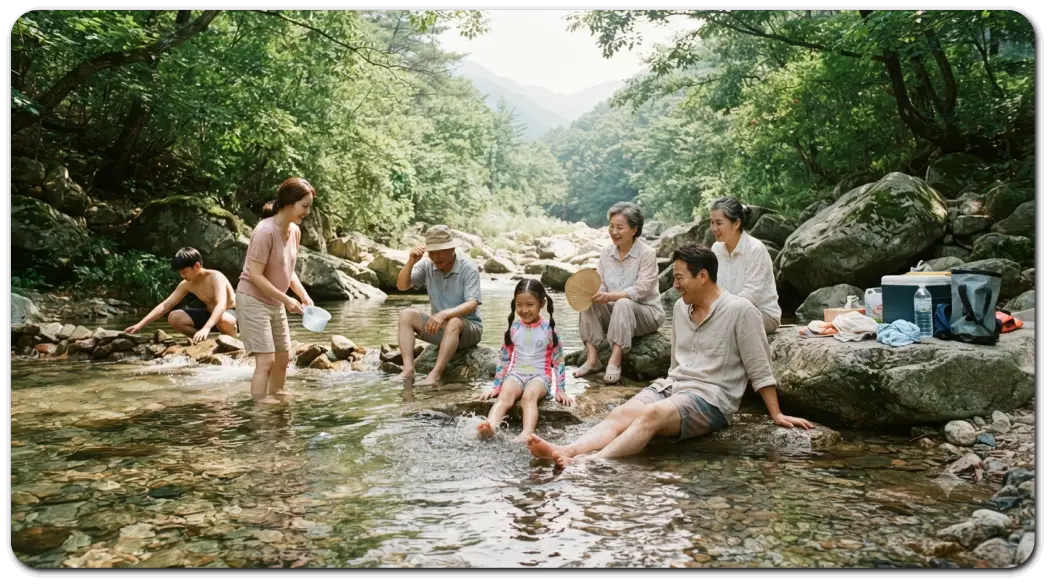 계곡에서-더위식히는-가족