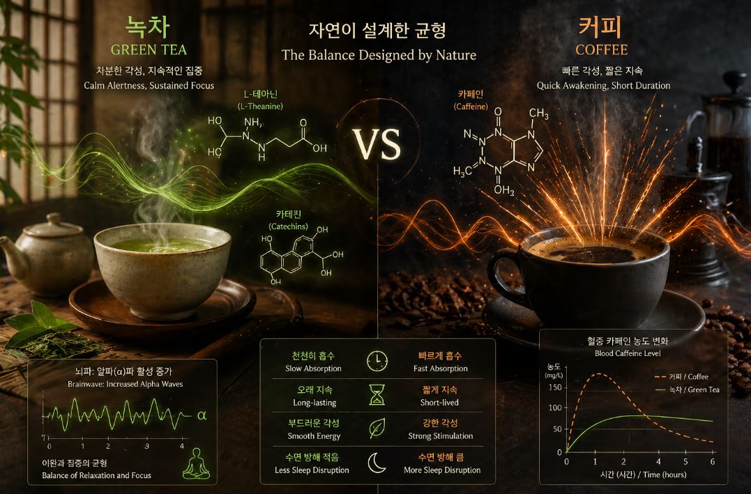 녹차와 커피의 카페인 작용 차이점