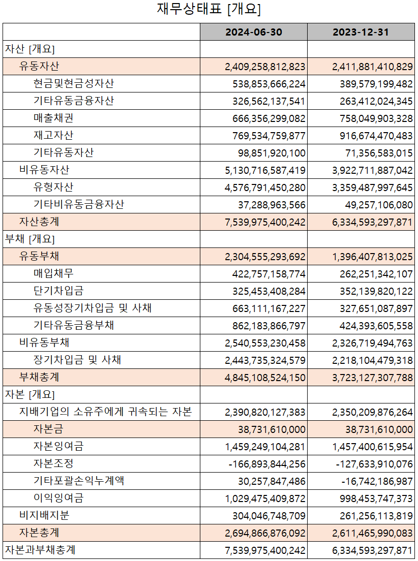 포스코퓨처엠 - 재무상태표