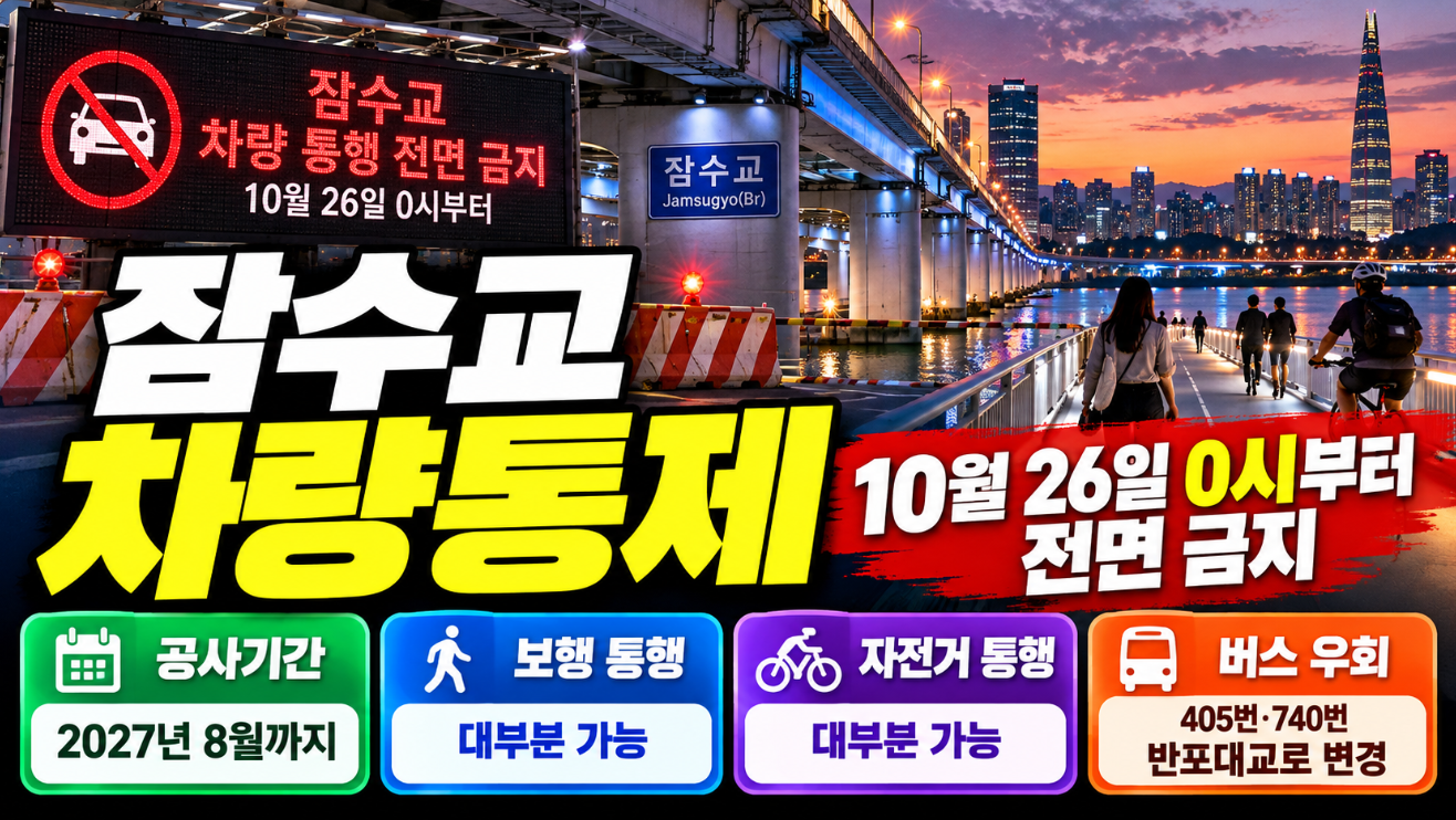 잠수교 차량통제|공사기간·보행·자전거 통행·버스 우회