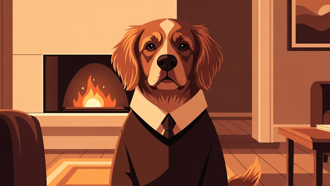 신뢰와 진정성을 바탕으로 평온한 안식을 취하며 에너지를 보충하는 개띠의 따뜻한 느낌 일러스트