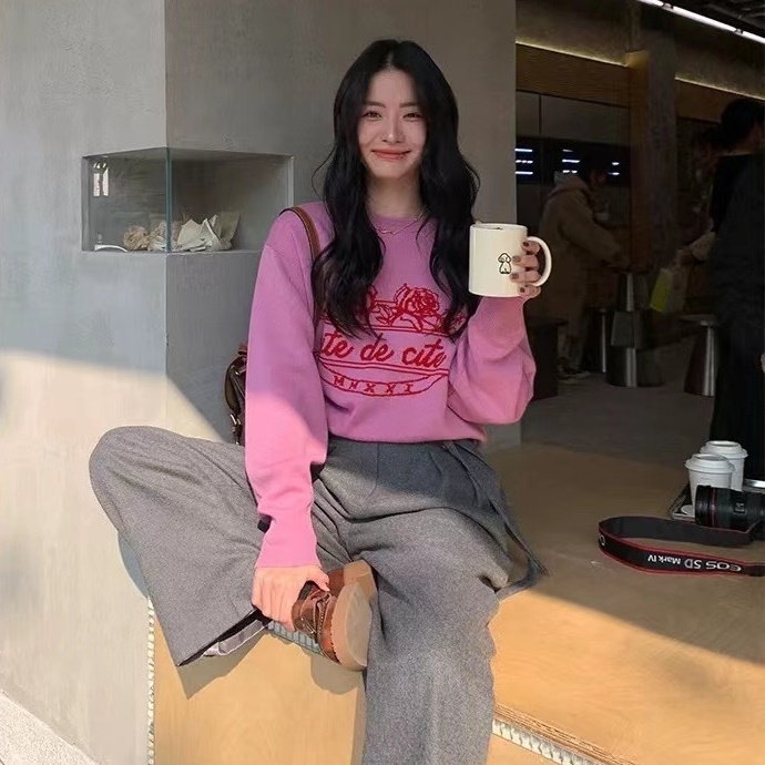 큐티 레터링 핑크 니트 연예인 차정원