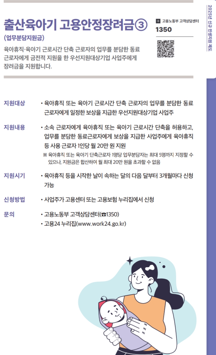 2025 출산육아기 고용안정장려금③ 업무분담지원금 공식 안내문