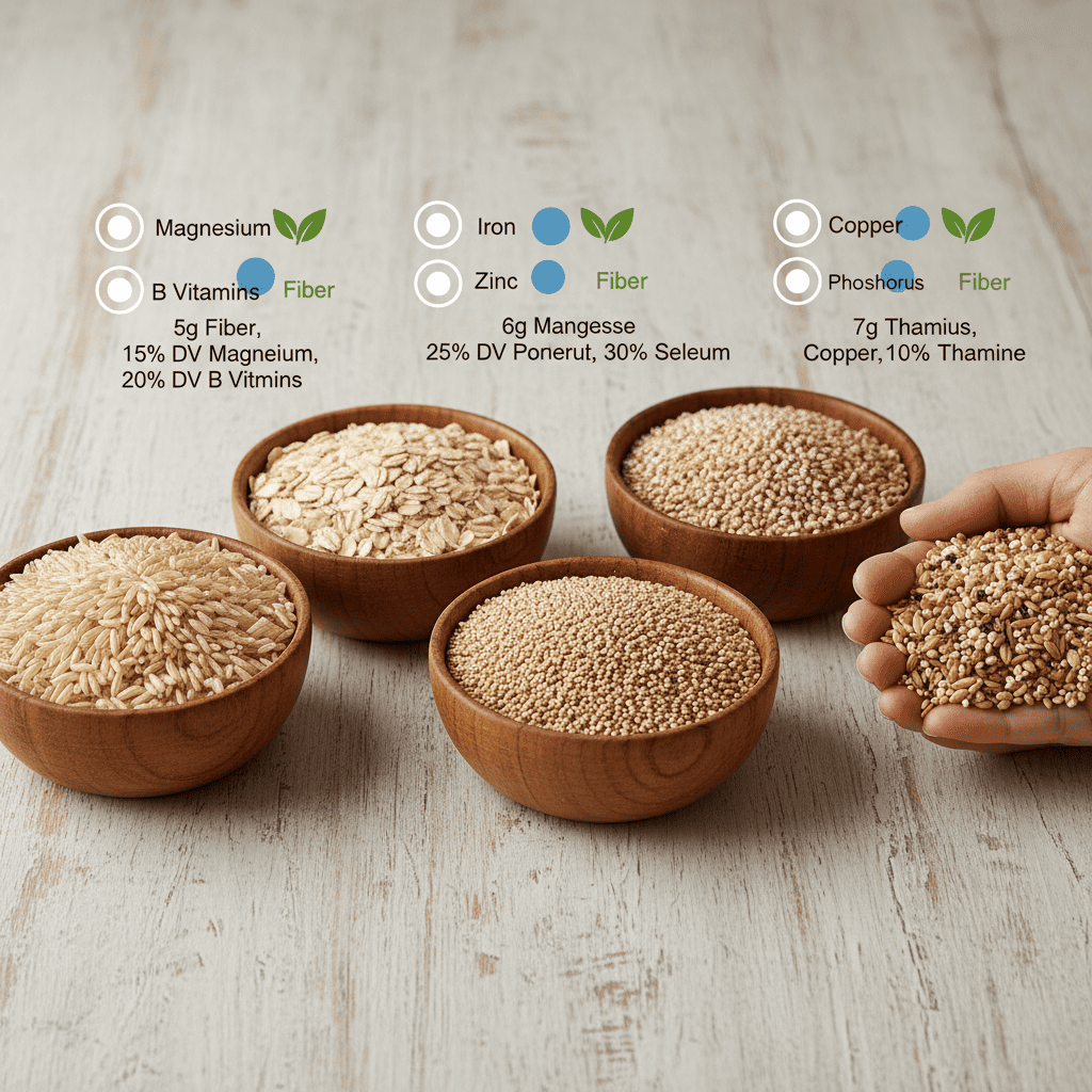 현미, 귀리, 보리, 수수 등 주요 잡곡과 영양성분 표시