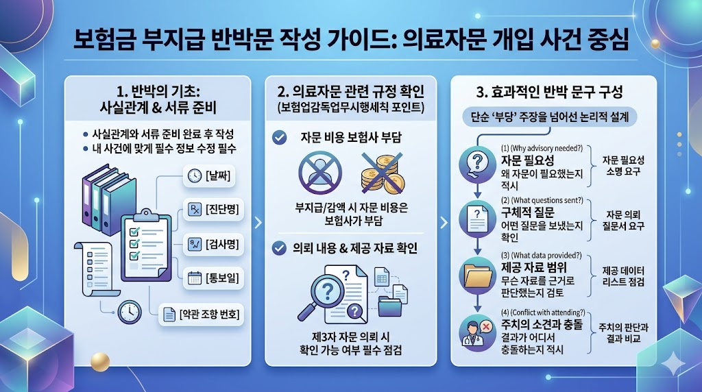 보험금 부지급 대응에 필요한 핵심 증거 서류와 첨부 자료를 정리한 안내 이미지