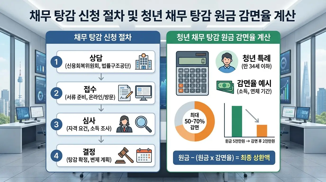 채무 탕감 신청 절차 및 청년 채무 탕감 원금 감면율 계산