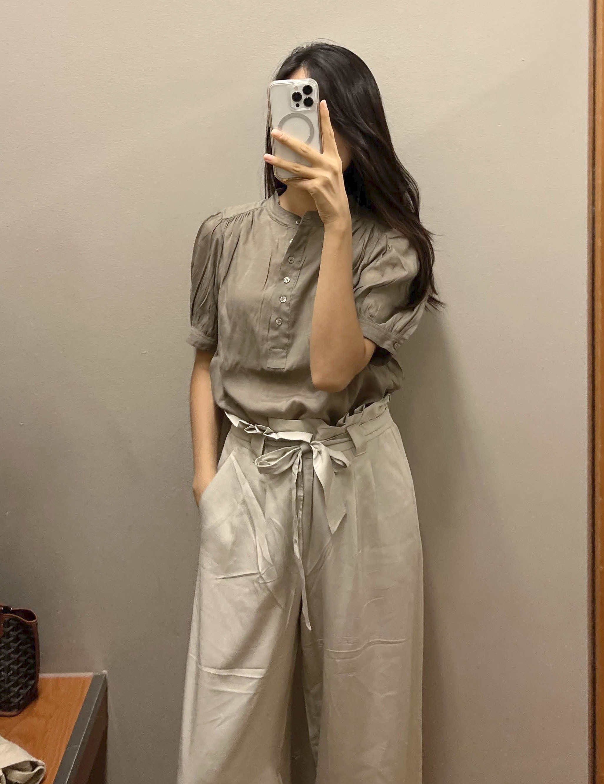 바나나리퍼블릭 여성 하프 플래킷 블라우스