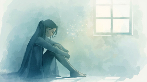 ISFJ의 강박은 사랑과 책임이라는 이름 아래 조용히 자랍니다. 하지만 그 내면에는 ‘사랑받지 못할까 봐’, ‘실망시킬까 봐’라는 두려움이 도사리고 있습니다에 관한 그림