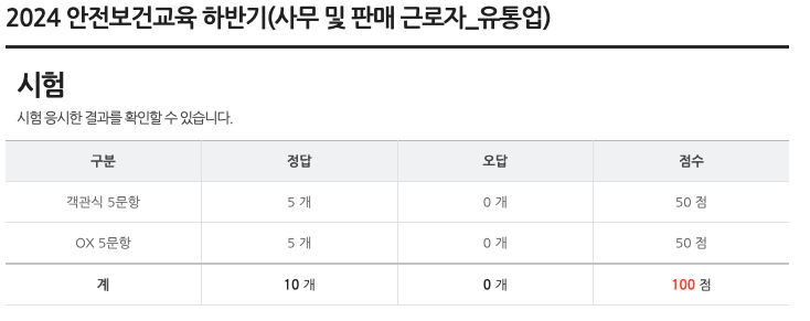 시험 응시한 결과 확인.