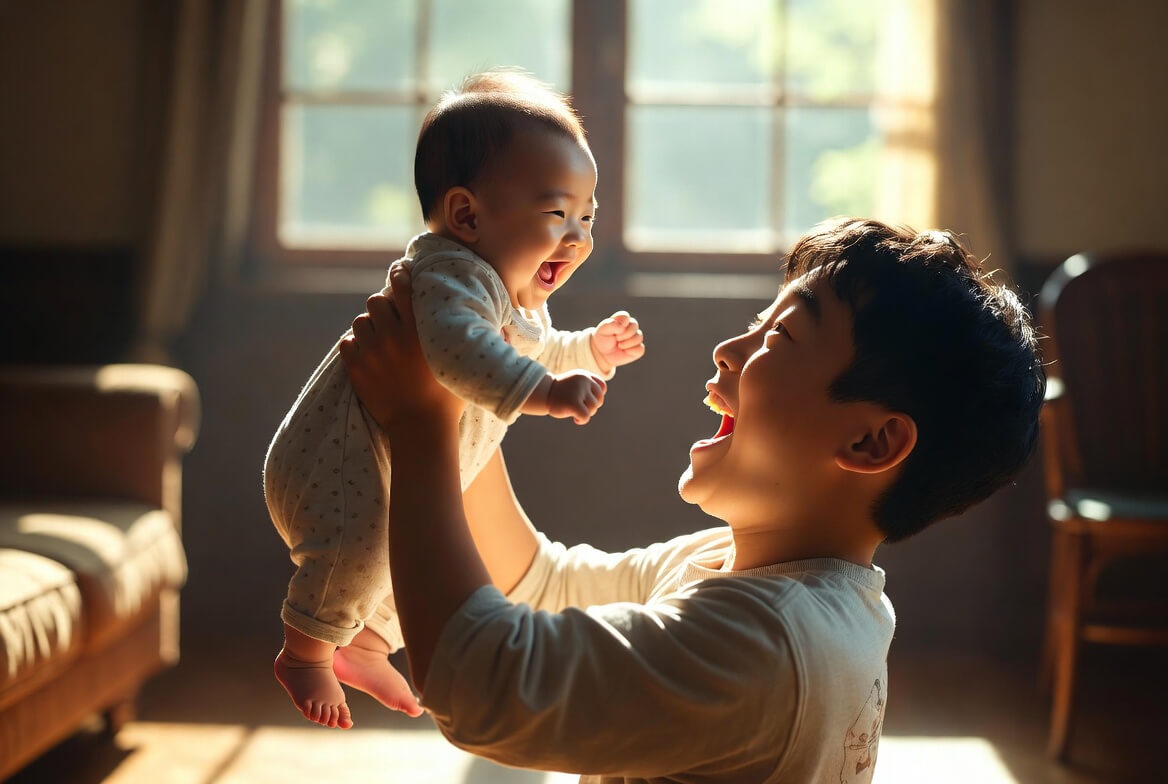 2026년 아빠 육아휴직 증가, 아이와 행복한 시간을 보내는 남성 육아휴직자, 육아는 공동 프로젝트 이미지.