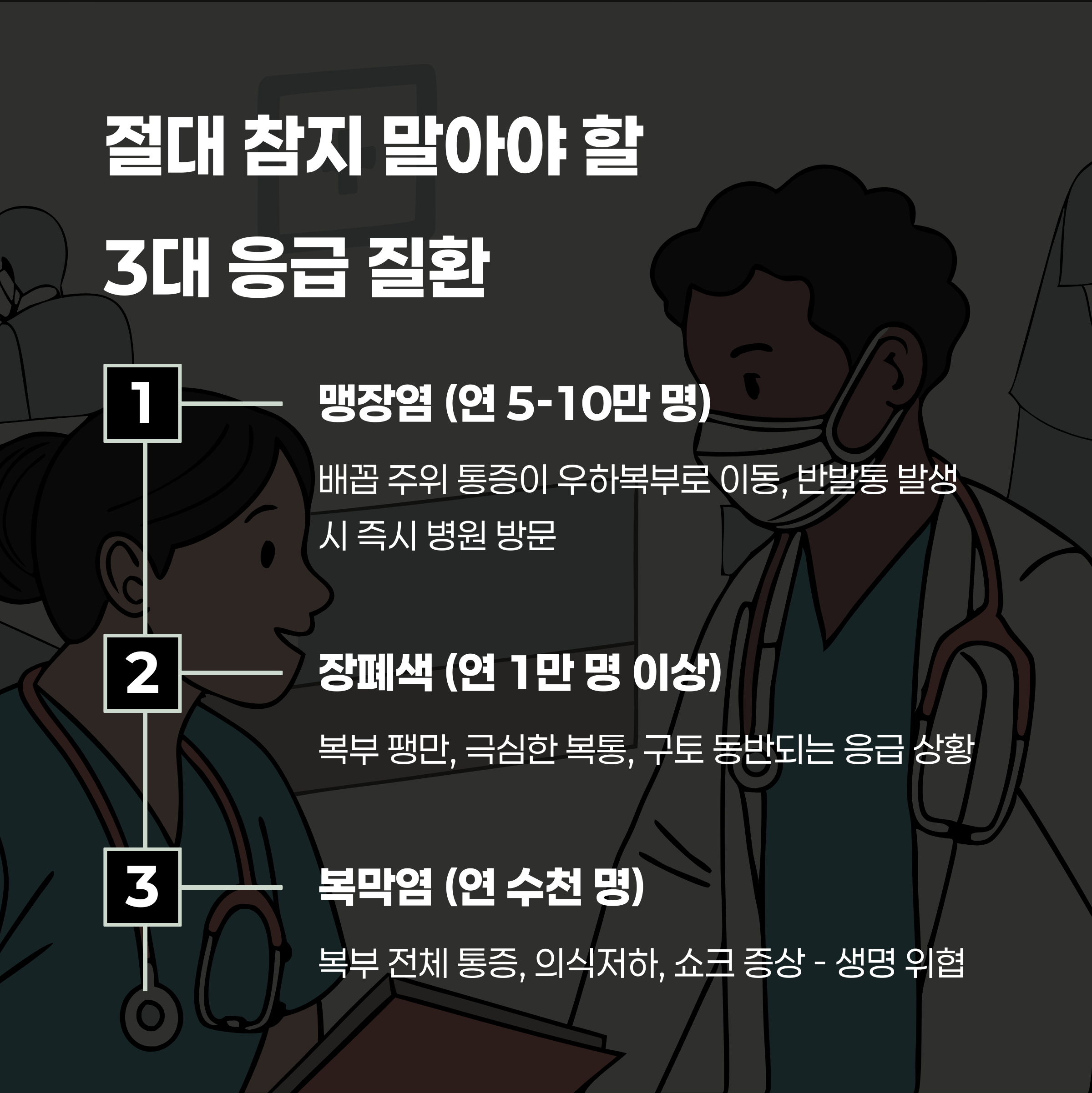 맹장염, 장폐색, 복막염: 절대 참지 말아야 할 3대 응급 질환