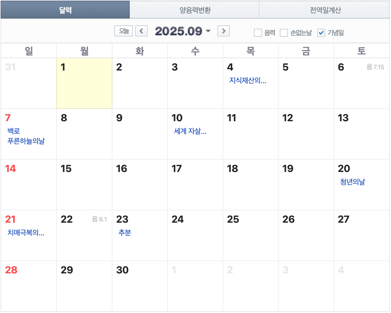 2025년 공휴일수 휴무일 알아보기