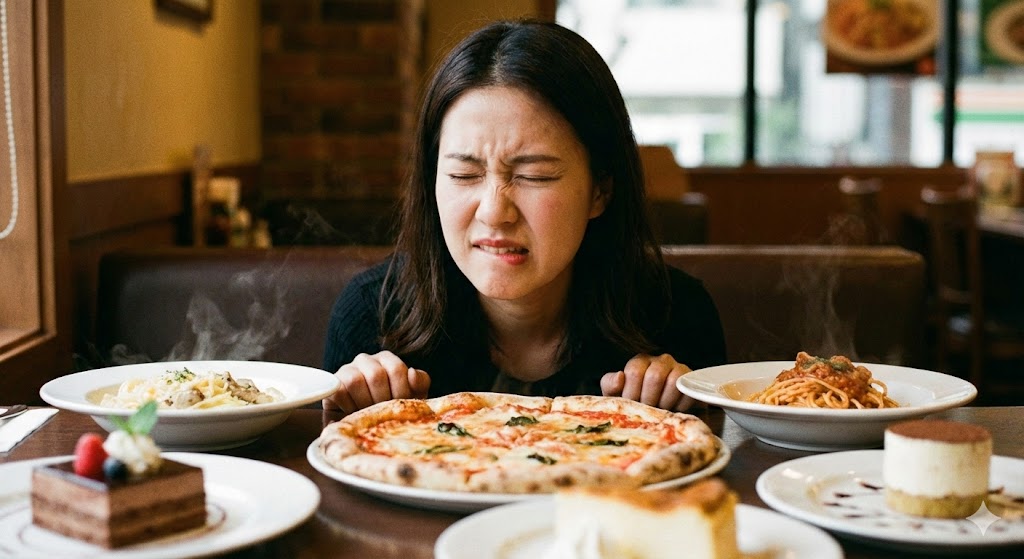 식욕조절을 어려워 하는 여성 사진