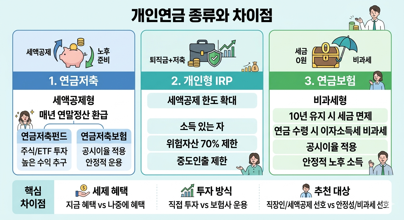 [노후 대비] 개인연금의 종류와 차이점 (연금저축/IRP/연금보험)