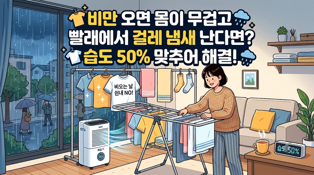비만 오면 몸이 무겁고 빨래 냄새 날때 습도 50%로 해결