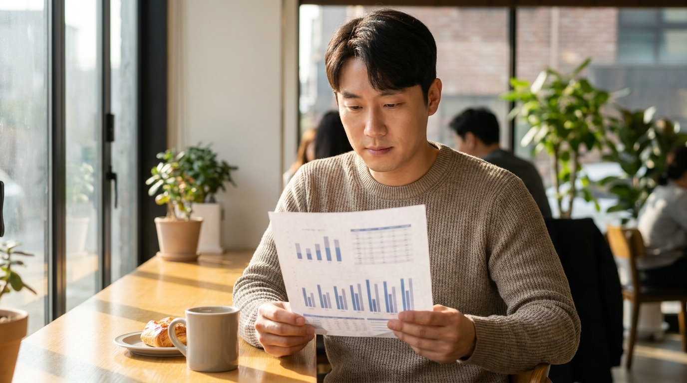 ETF 상품 비교 검토하는 직장인
