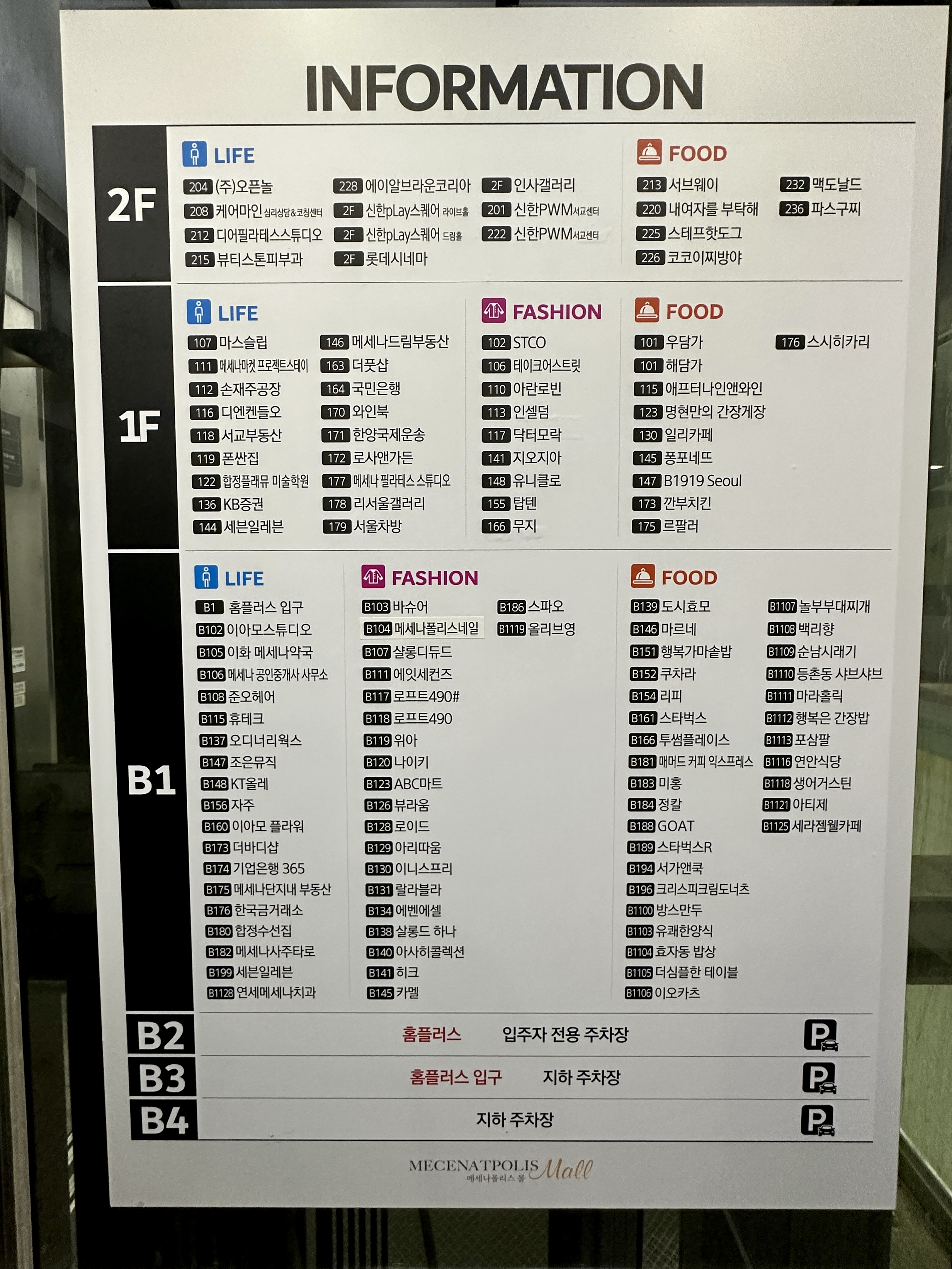 메세나폴리스 층별 안내도