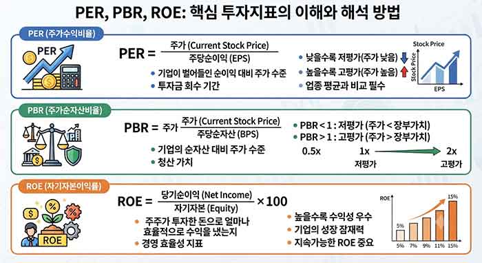 PER, PBR, ROE 핵심 지표 개념과 해석.