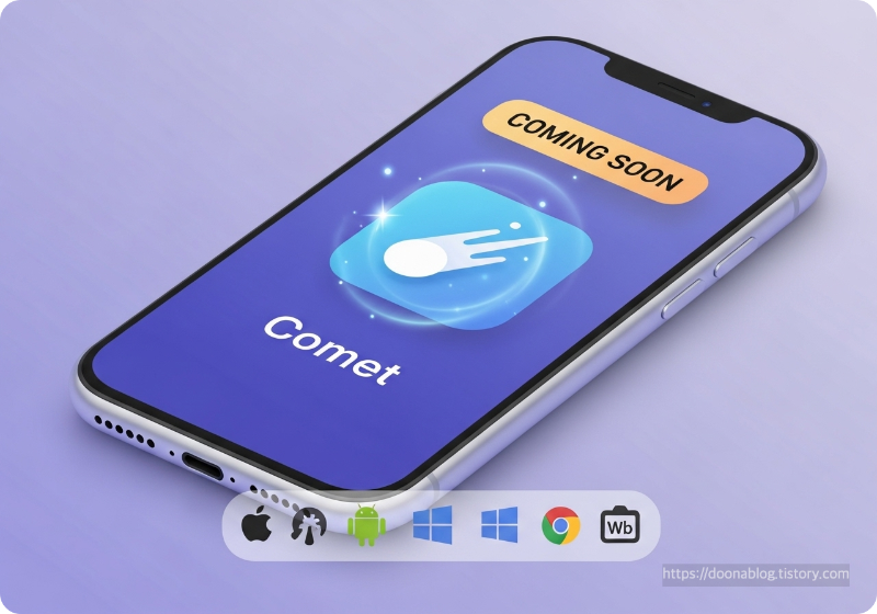 곧 출시될 Comet 모바일 앱의 스마트폰 인터페이스 3D 목업