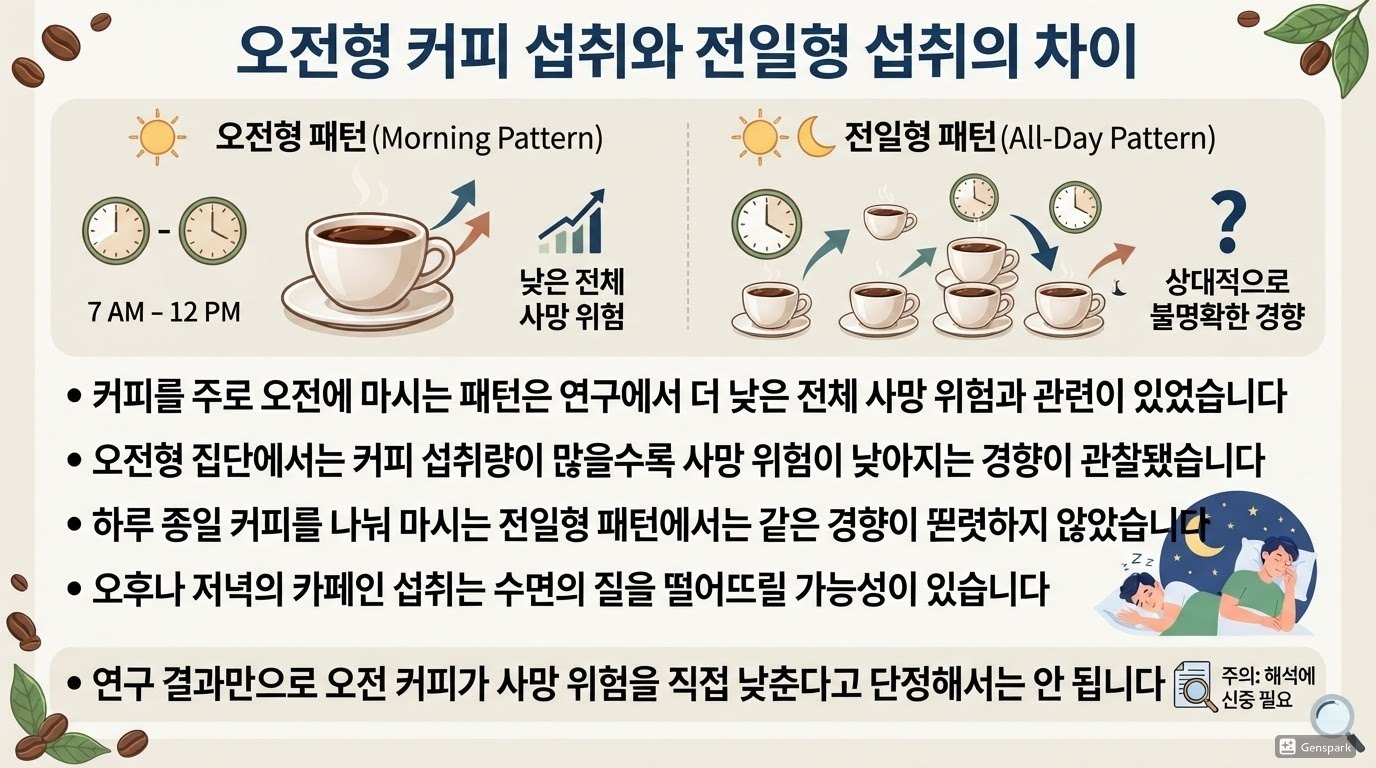 오전형 커피 섭취와 전일형 섭취의 차이