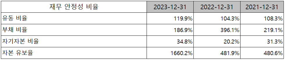 나인테크 - 재무 안정성 비율