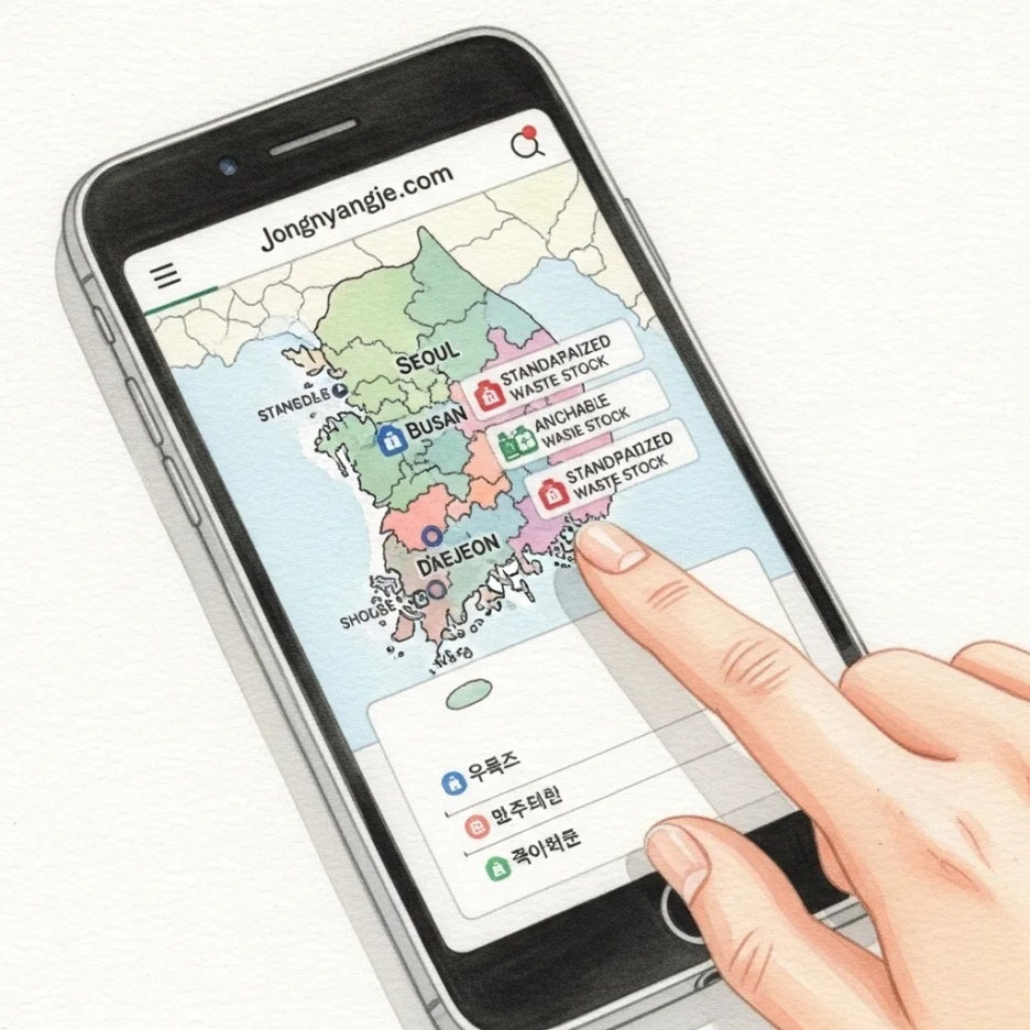 스마트폰으로 지역별 재고를 확인하는 손.
