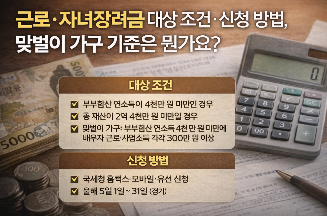 근로&middot;자녀장려금 맞벌이 기준부터 신청 방법까지 3분 완벽 정리