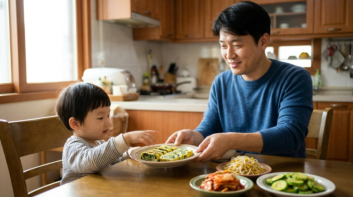 아이에게 건강식을 차려주는 부모