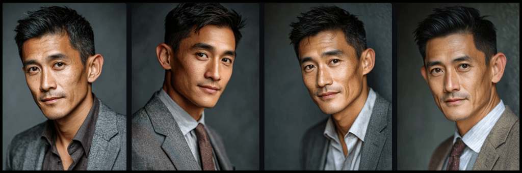 실사 스타일 인물 디테일 설정 예시_깨끗한 피부, 갈색 눈, 깔끔한 헤어스타일_Midjourney