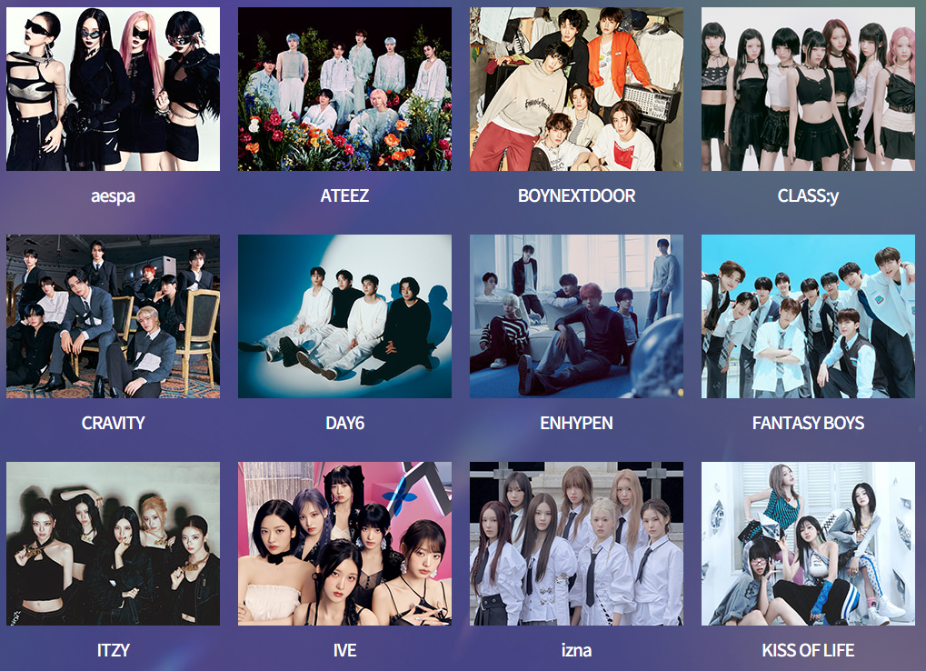 2024 MBC 가요대제전 출연진. aespa, ATEEZ, BOYNEXTDOOR, CLASS:y, CRAVITY, DAY6, ENHYPEN, FANTASY BOYS, ITZY, IVE, izna, KISS OF LIFE