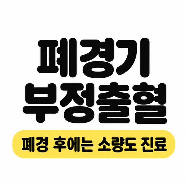 폐경기 부정출혈 제목과 폐경 후에는 소량의 출혈도 진료가 필요하다는 안내를 강조한 대표 이미지