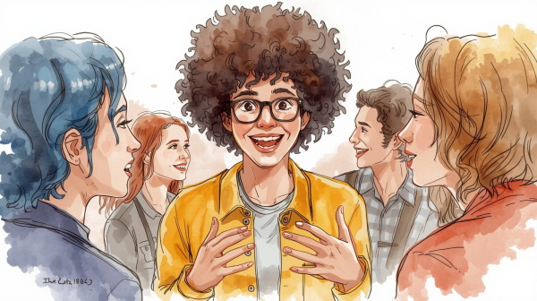 ENTP 청소년은 호기심이 많고, 생각이 자유로우며, 새로운 아이디어를 떠올리는 데 능합니다. 친구들과 토론하기를 즐기고, 변화에 민감하며, 유머와 창의성으로 분위기를 주도하는 아이입니다에 관한 그림