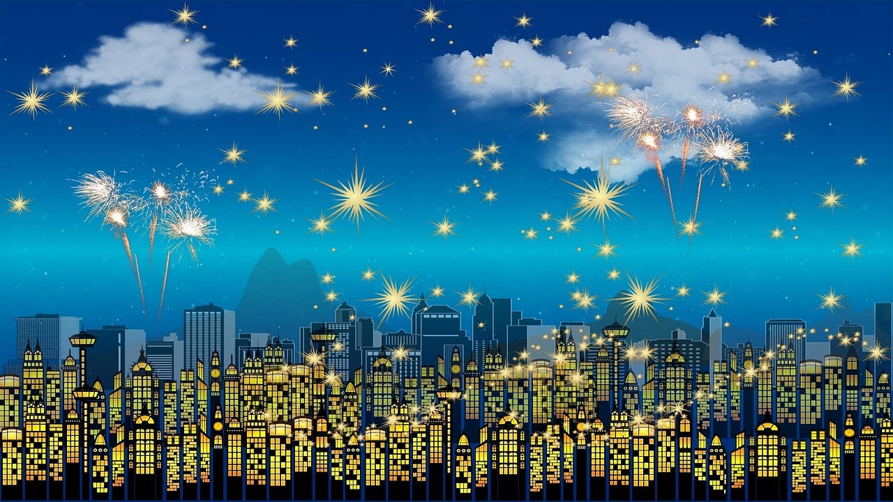 새해맞이 불꽃놀이하는 밤