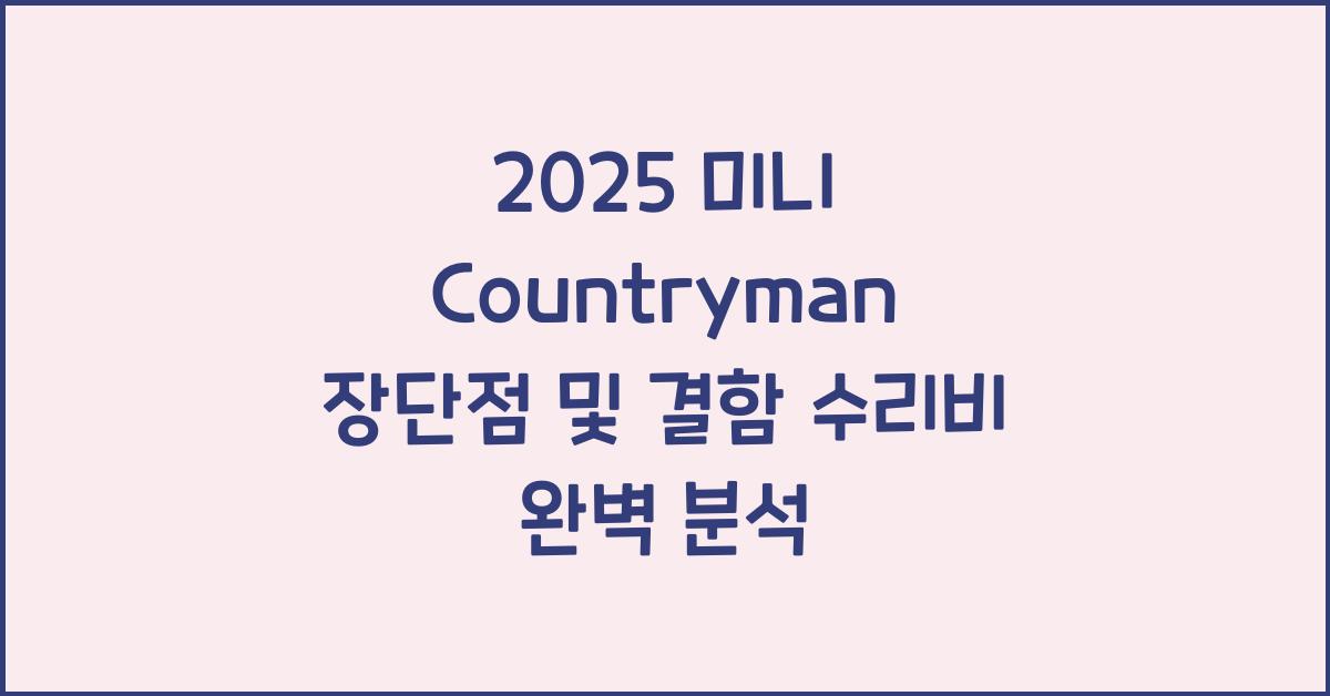 2025 미니 Countryman 장단점 결함 수리비
