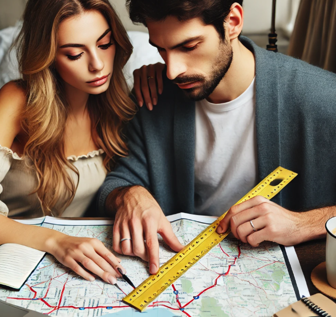 출근 및 퇴근 거리를 자로 측정해보는 신혼부부