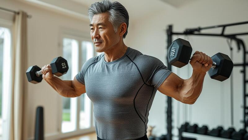 가볍게 근력운동하는 중년