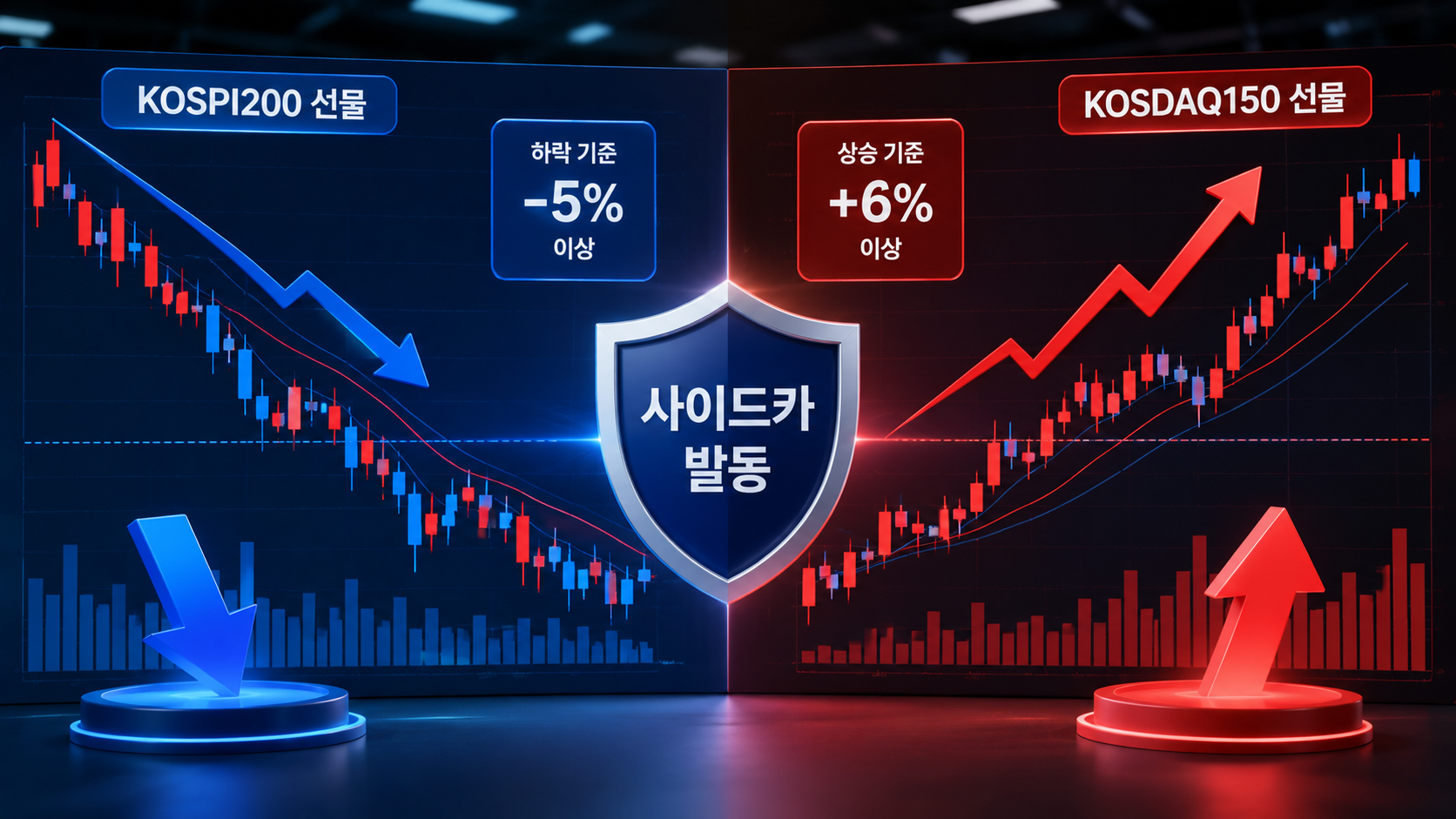 코스피 코스닥 사이드카 발동 조건을 상징하는 금융 차트 이미지