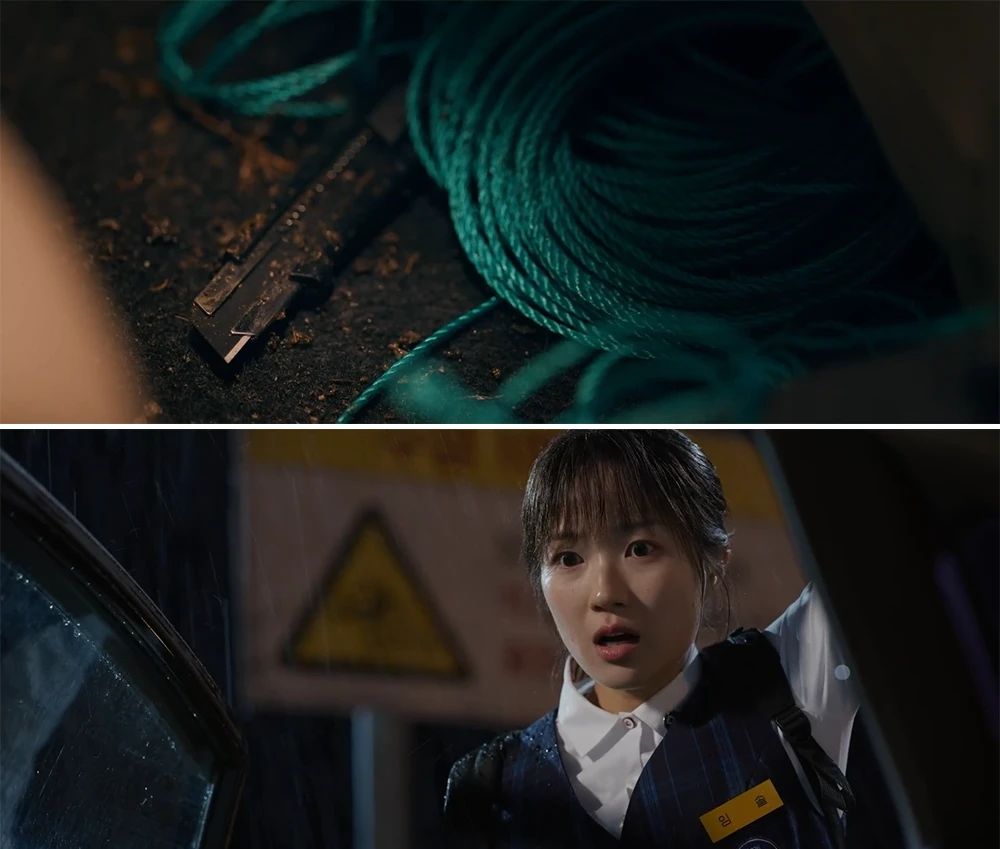 택시를-타려던-솔이-바탁에-놓인-커터칼과-끈을-발견한다