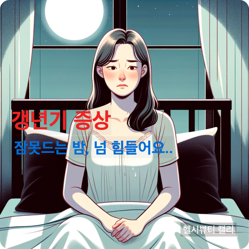 갱년기 증상으로 새벽에 잠에서 깨어 잠못드는 중년여성의 힘든 모습
