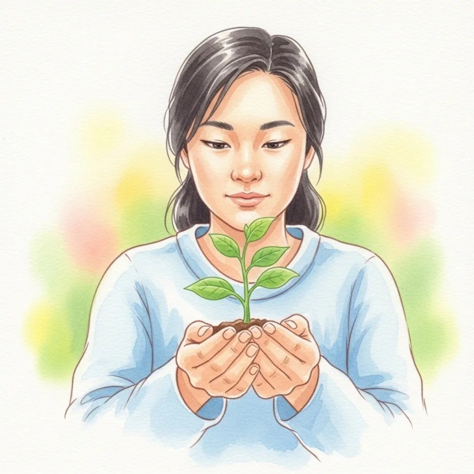 건강한 변화를 다짐하는 사람의 손과 식물