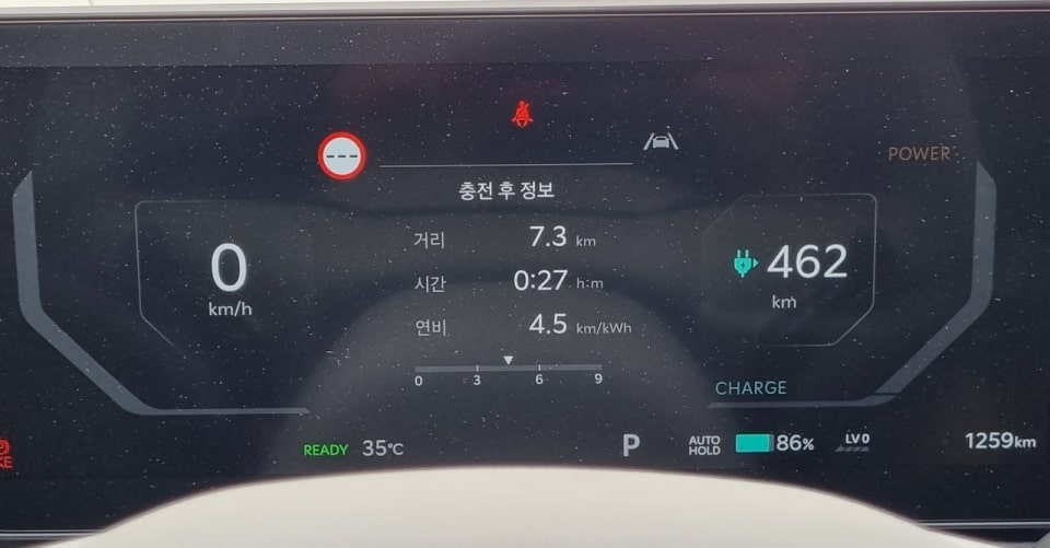 30분간 시승하며 기록된 EV9의 주행 정보입니다.