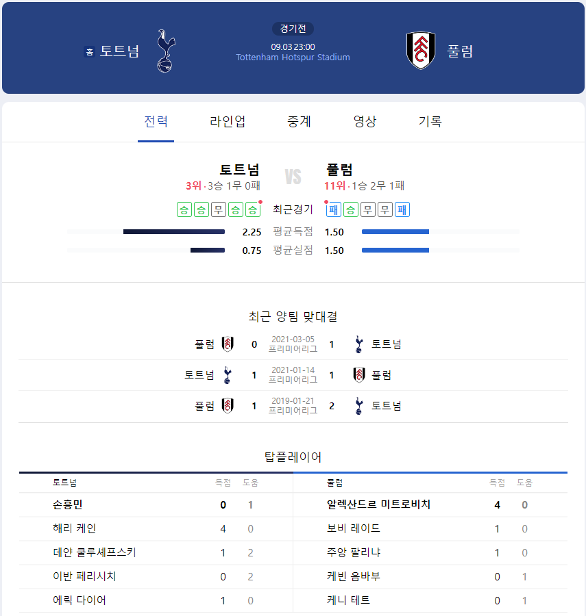 토트넘 경기일정