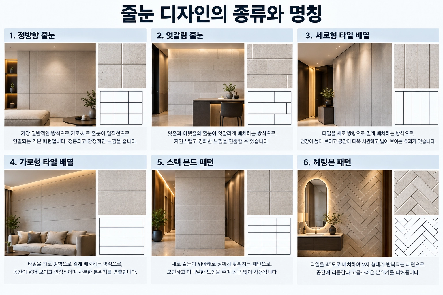줄눈 디자인의 종류와 명칭