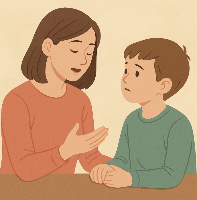 부모와 대화하는 자녀 사진